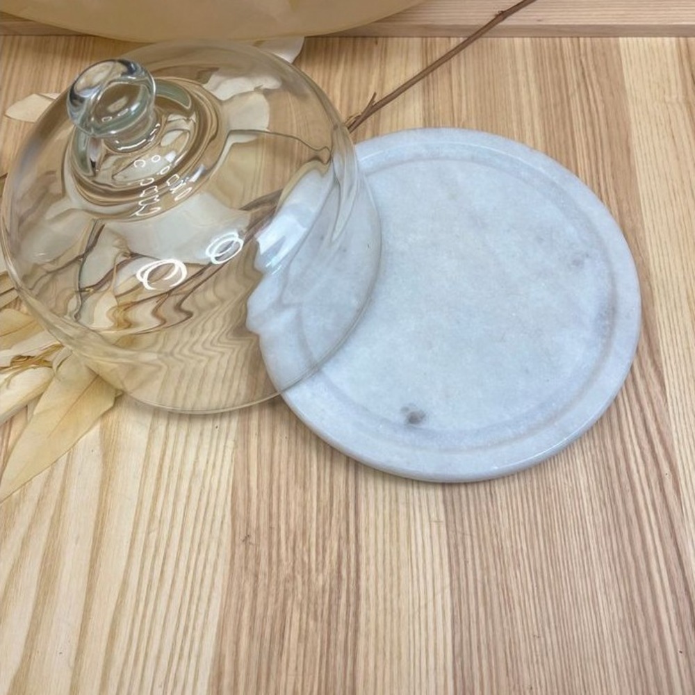Marble and glass cheese dish with dome